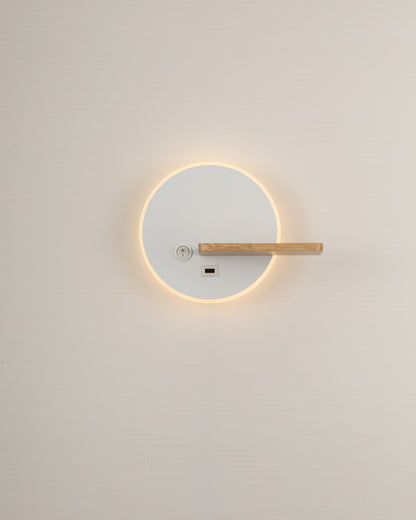 WOMO Round Accent Wall Sconce with Shelf, Switch and USB-WM6084