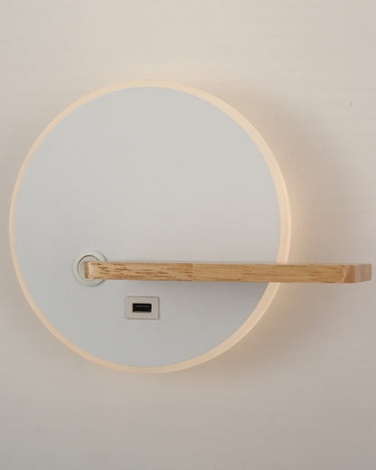 WOMO Round Accent Wall Sconce with Shelf, Switch and USB-WM6084