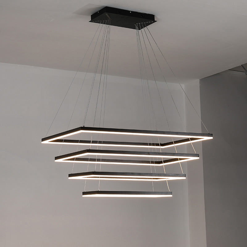 WOMO Black Tiered Rectangular Chandelier-WM2120
