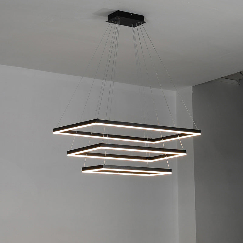 WOMO Black Tiered Rectangular Chandelier-WM2120