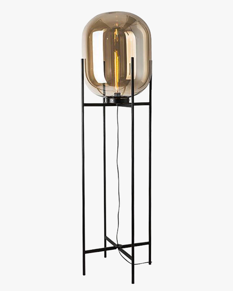 WOMO Floor Lamp with Smoked Glass Lantern-WM7015