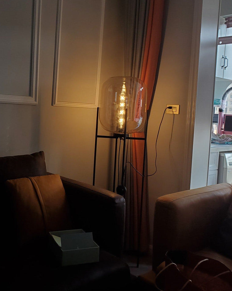 WOMO Floor Lamp with Smoked Glass Lantern-WM7015