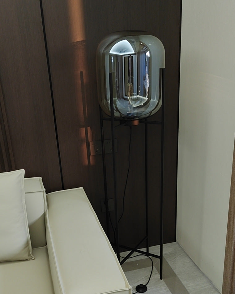 WOMO Floor Lamp with Smoked Glass Lantern-WM7015