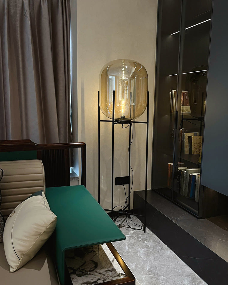 WOMO Floor Lamp with Smoked Glass Lantern-WM7015