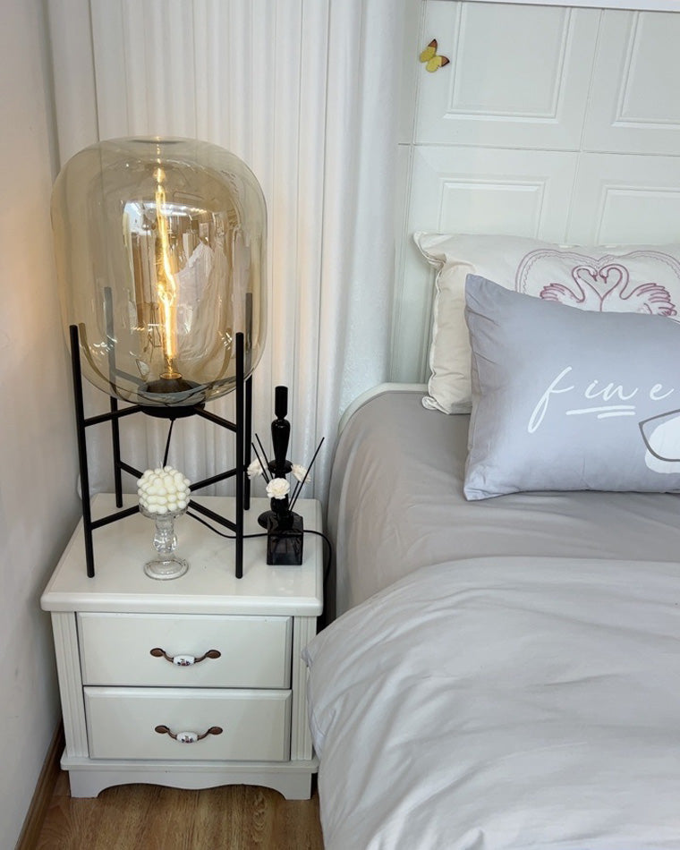 WOMO Floor Lamp with Smoked Glass Lantern-WM7015