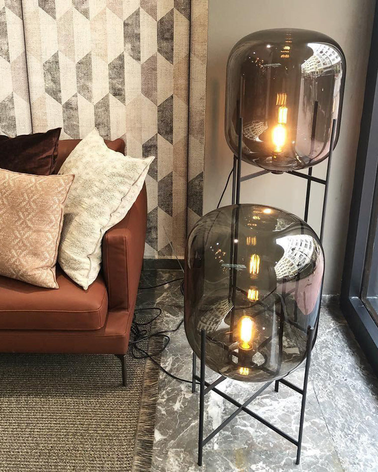 WOMO Floor Lamp with Smoked Glass Lantern-WM7015