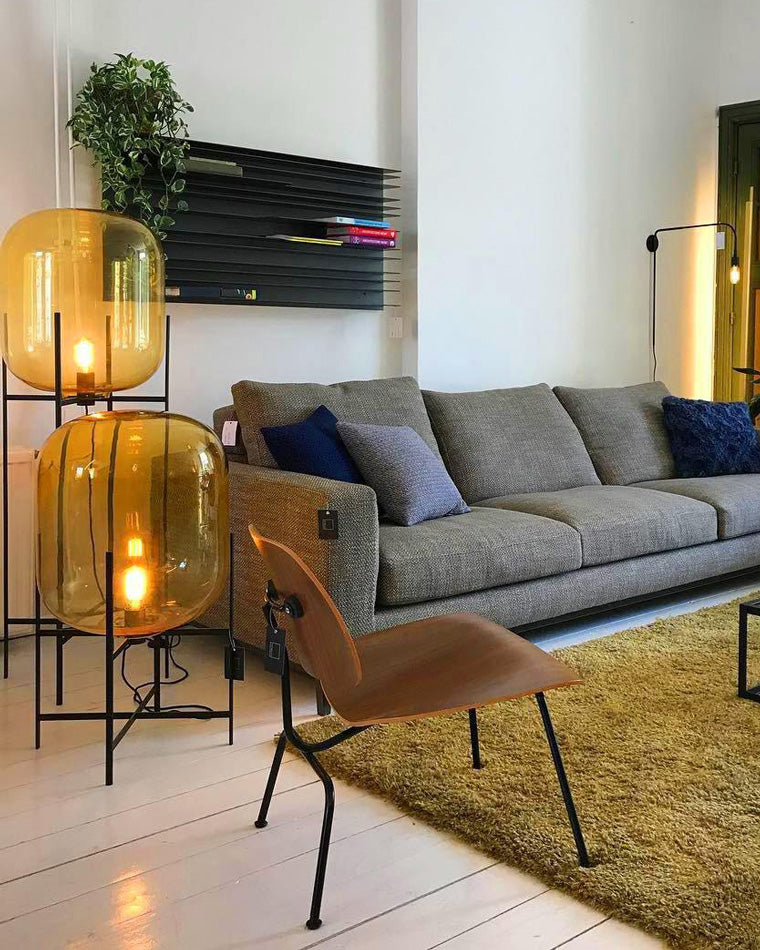 WOMO Floor Lamp with Smoked Glass Lantern-WM7015