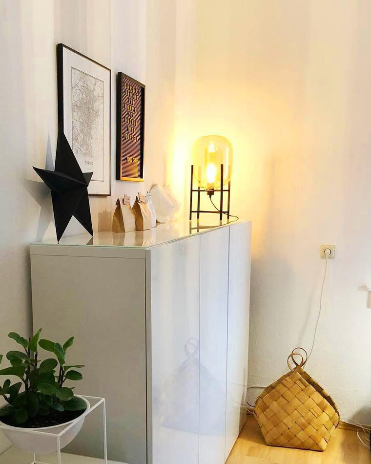 WOMO Floor Lamp with Smoked Glass Lantern-WM7015