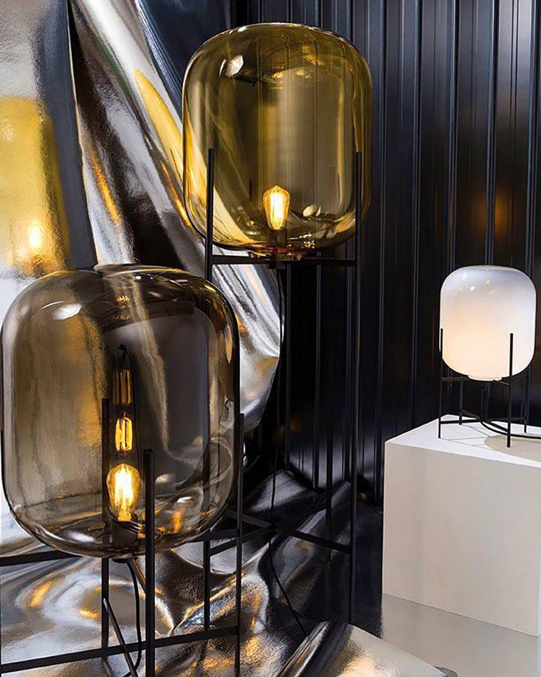 WOMO Floor Lamp with Smoked Glass Lantern-WM7015