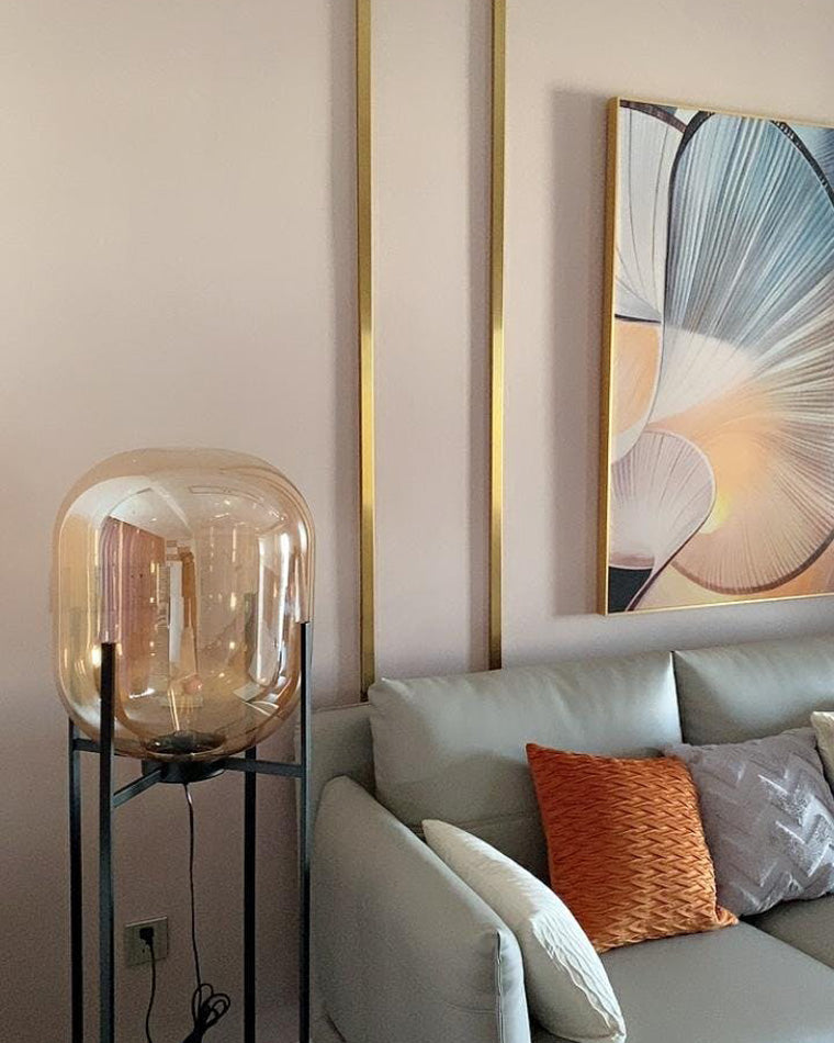 WOMO Floor Lamp with Smoked Glass Lantern-WM7015