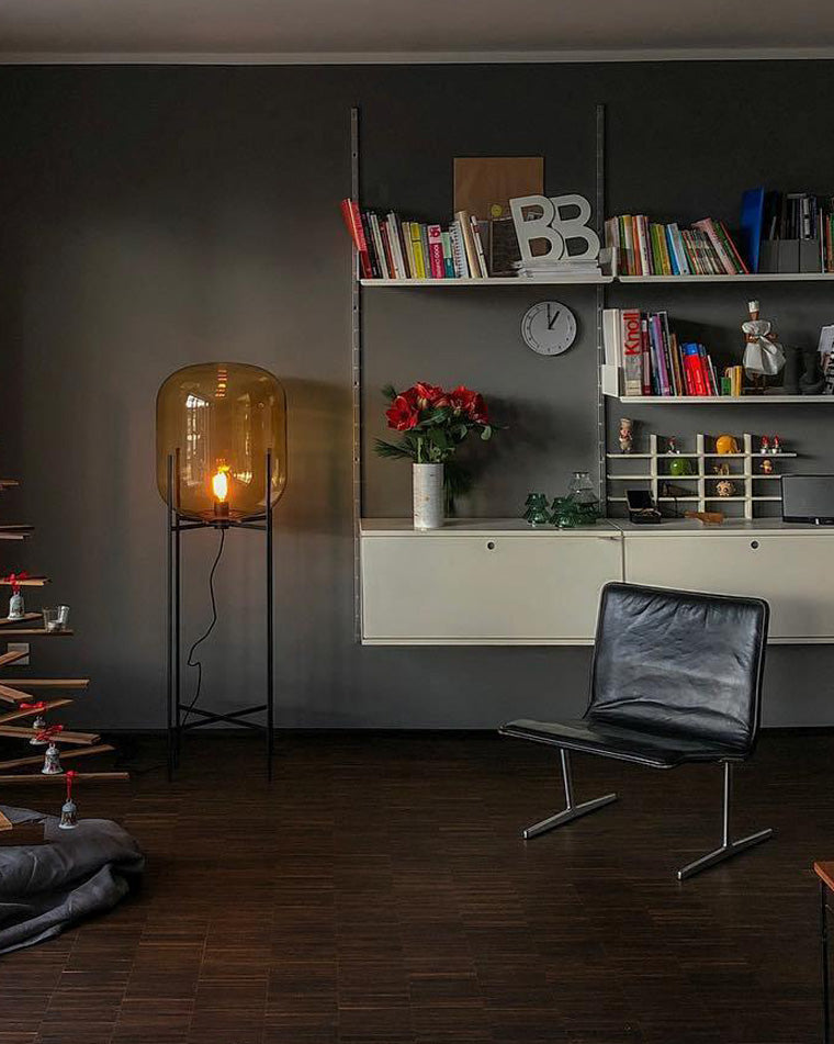 WOMO Floor Lamp with Smoked Glass Lantern-WM7015