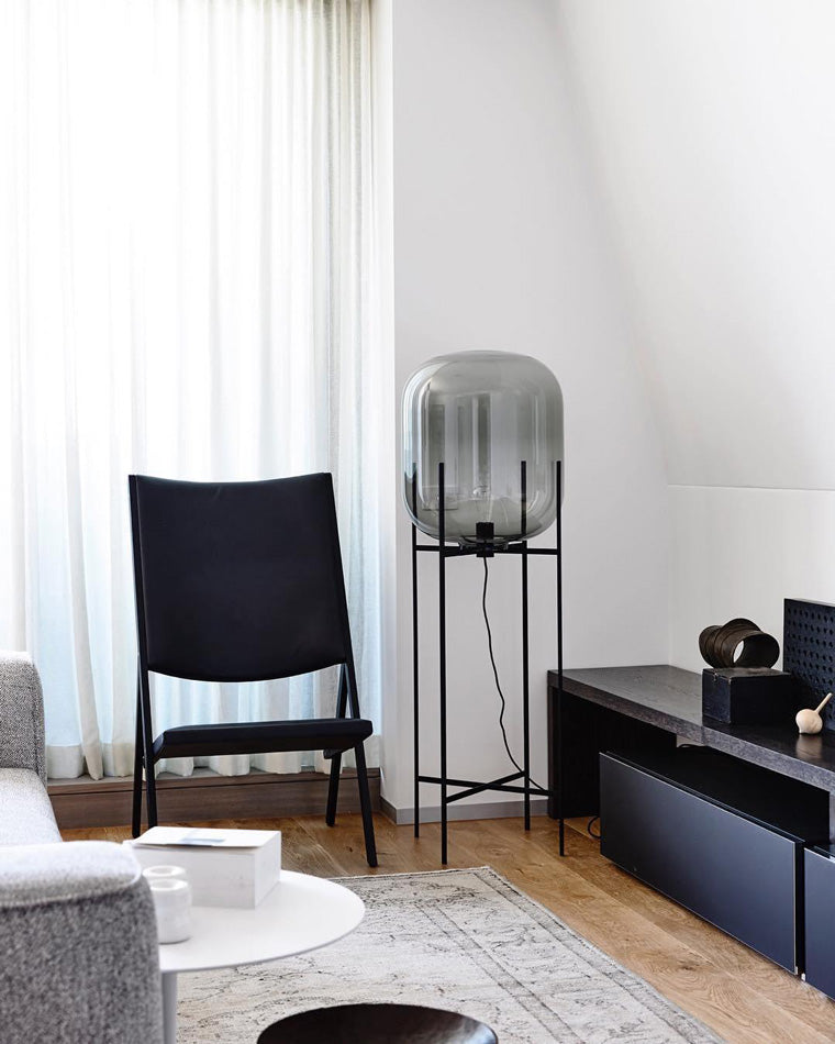 WOMO Floor Lamp with Smoked Glass Lantern-WM7015