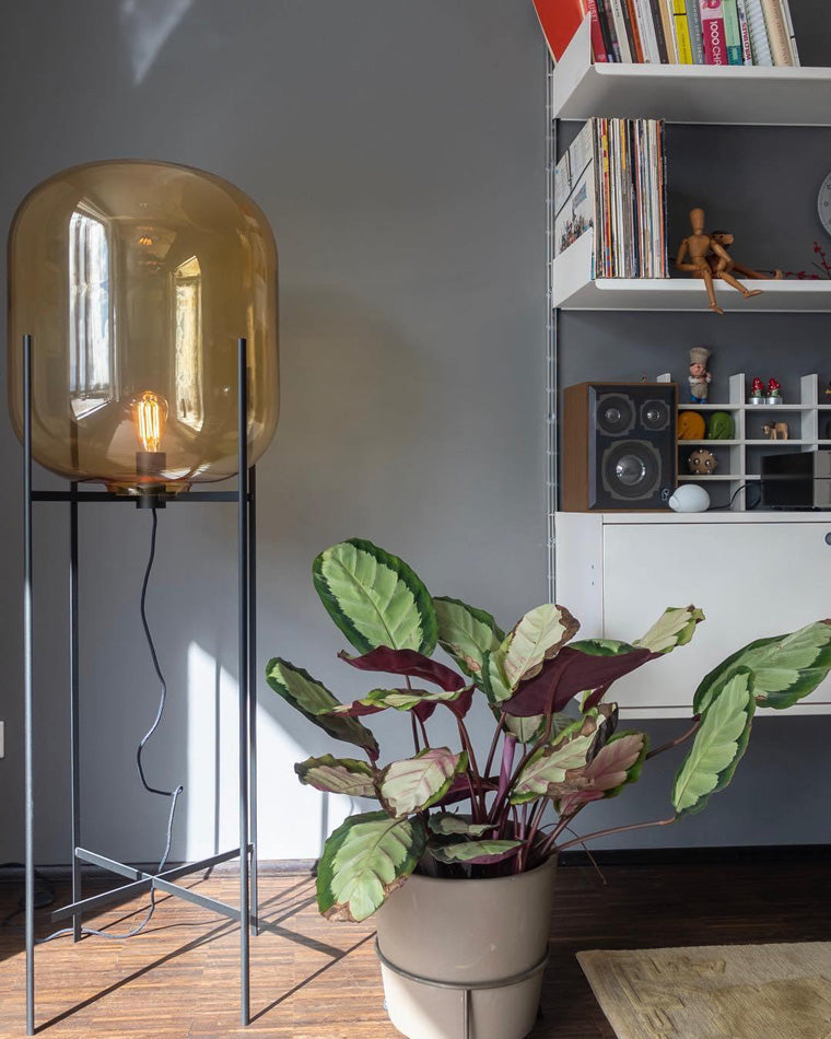 WOMO Floor Lamp with Smoked Glass Lantern-WM7015
