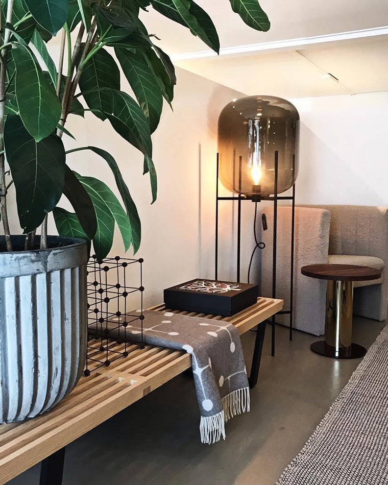WOMO Floor Lamp with Smoked Glass Lantern-WM7015