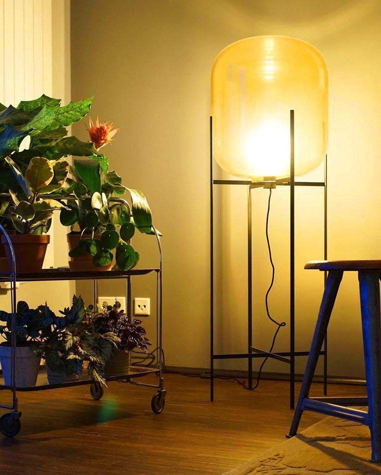 WOMO Floor Lamp with Smoked Glass Lantern-WM7015