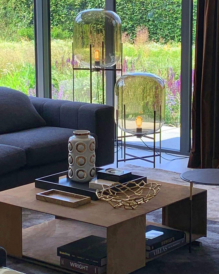 WOMO Floor Lamp with Smoked Glass Lantern-WM7015