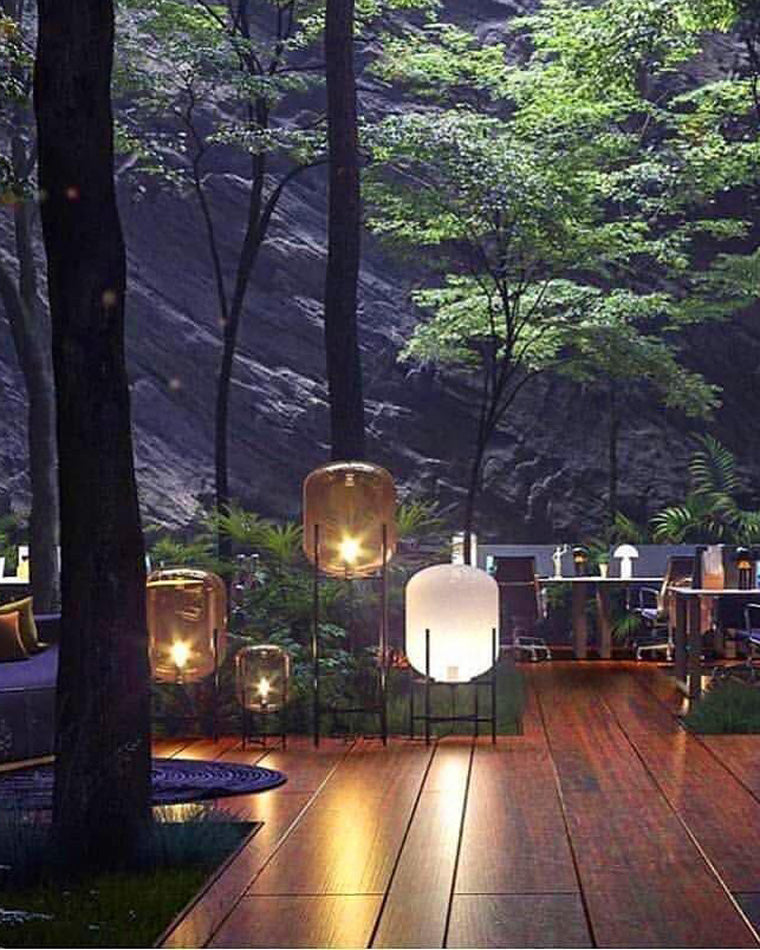 WOMO Floor Lamp with Smoked Glass Lantern-WM7015