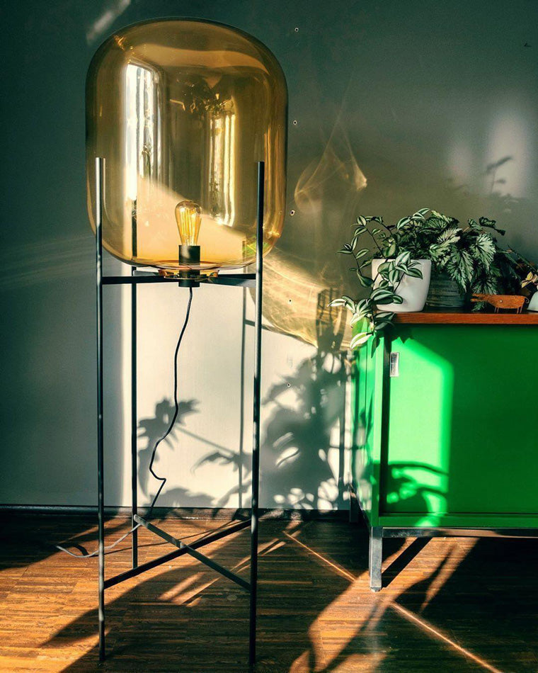WOMO Floor Lamp with Smoked Glass Lantern-WM7015
