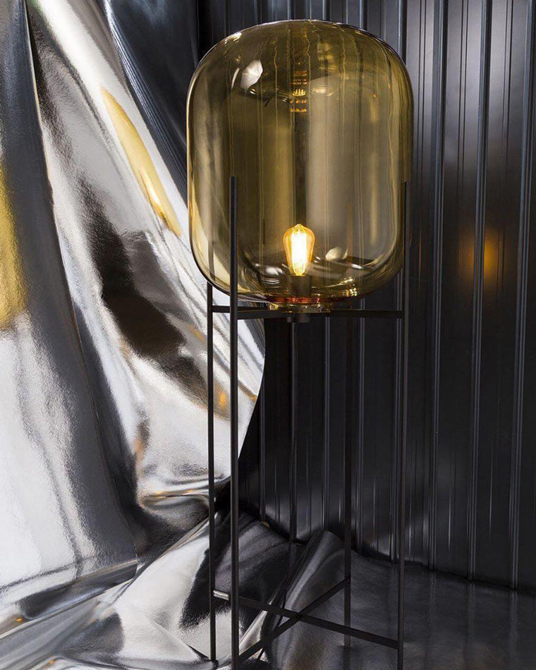 WOMO Floor Lamp with Smoked Glass Lantern-WM7015