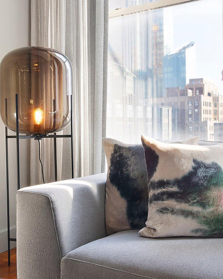 WOMO Floor Lamp with Smoked Glass Lantern-WM7015