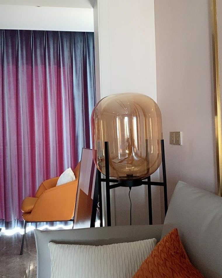 WOMO Floor Lamp with Smoked Glass Lantern-WM7015