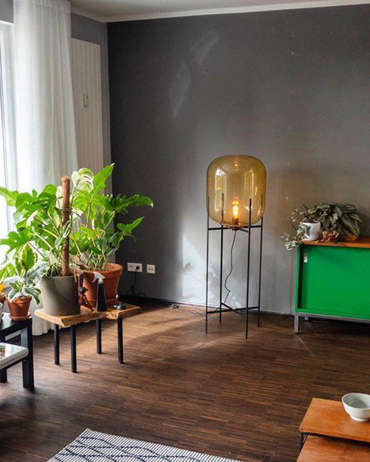 WOMO Floor Lamp with Smoked Glass Lantern-WM7015