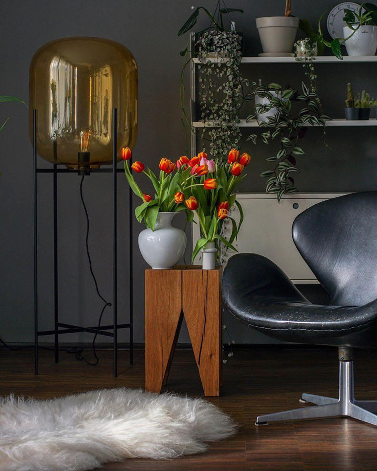WOMO Floor Lamp with Smoked Glass Lantern-WM7015