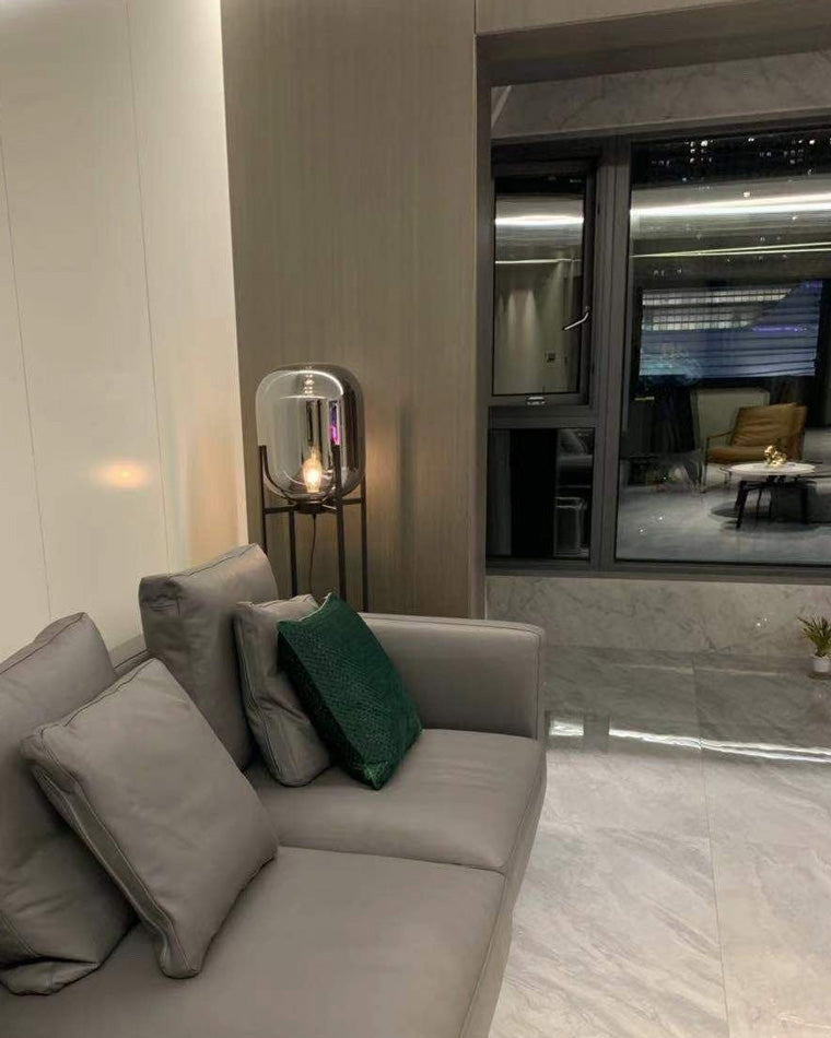 WOMO Floor Lamp with Smoked Glass Lantern-WM7015