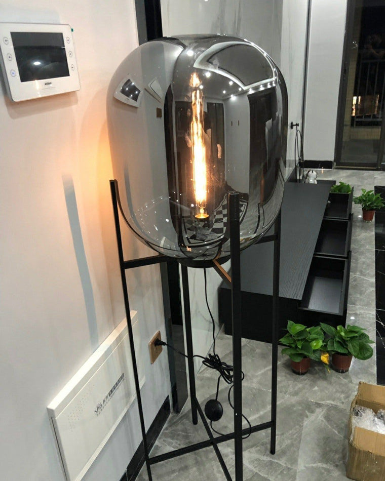 WOMO Floor Lamp with Smoked Glass Lantern-WM7015