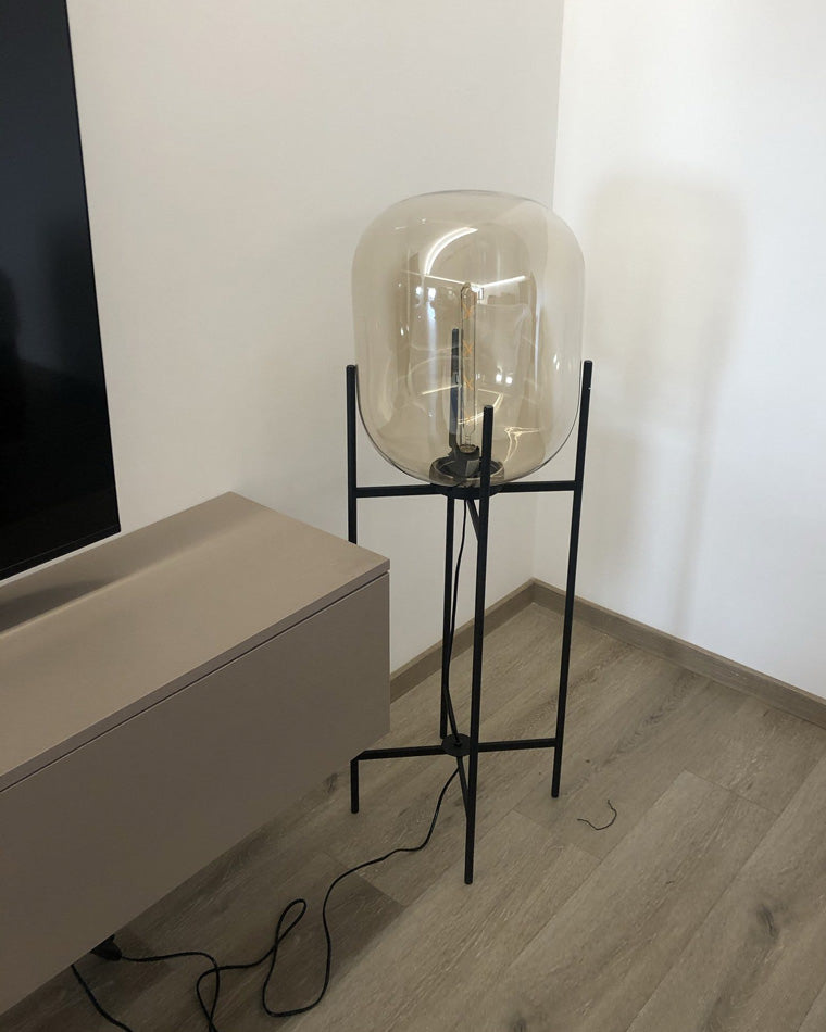 WOMO Floor Lamp with Smoked Glass Lantern-WM7015