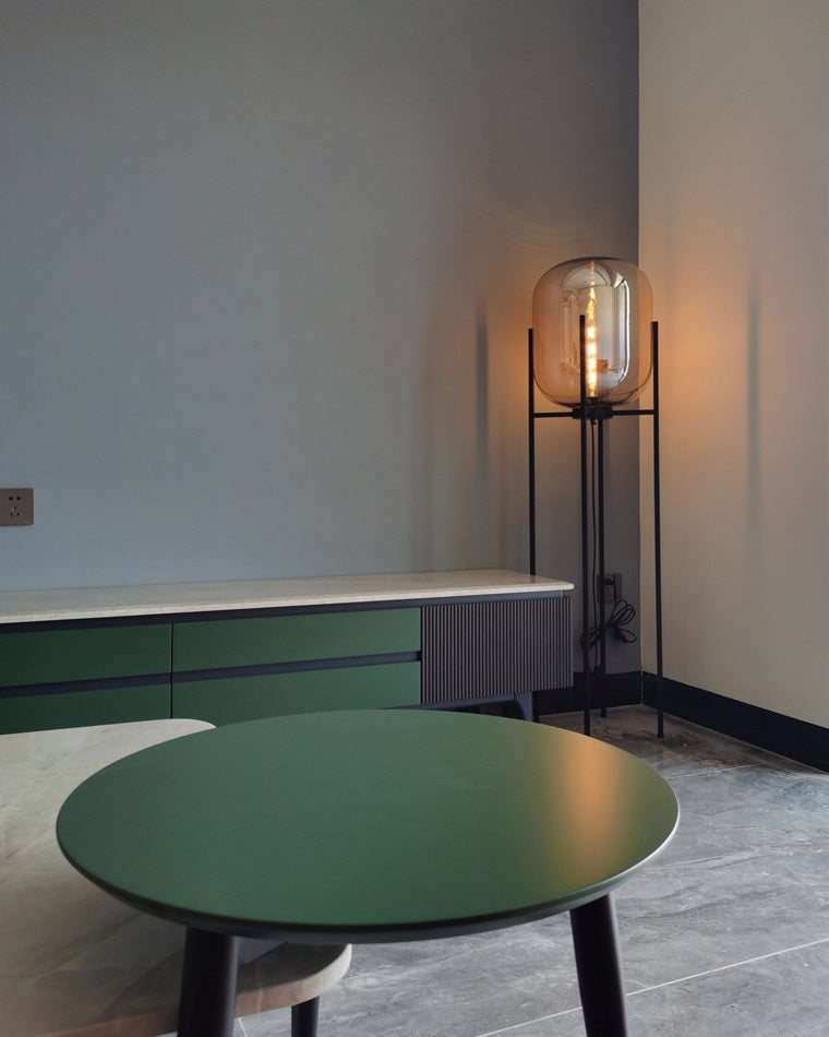 WOMO Floor Lamp with Smoked Glass Lantern-WM7015