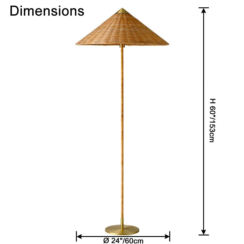 WOMO Kegel-Stehlampe aus Rattan und Stoff - WM7095