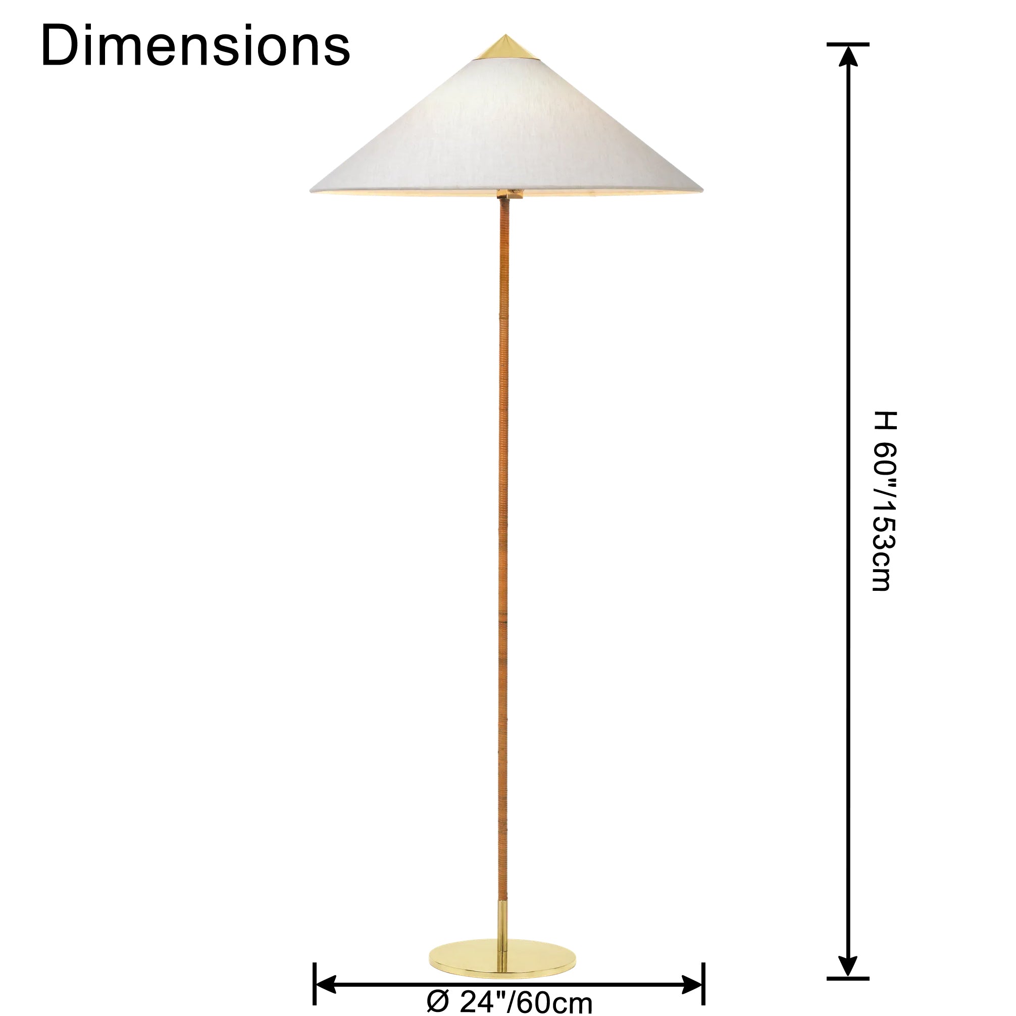 WOMO Kegel-Stehlampe aus Rattan und Stoff - WM7095