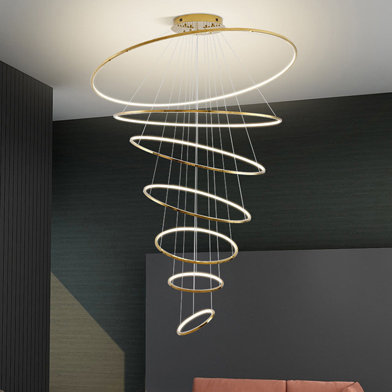 WOMO Großer, gestufter LED-Foyer-Kronleuchter mit Ring-WM2160