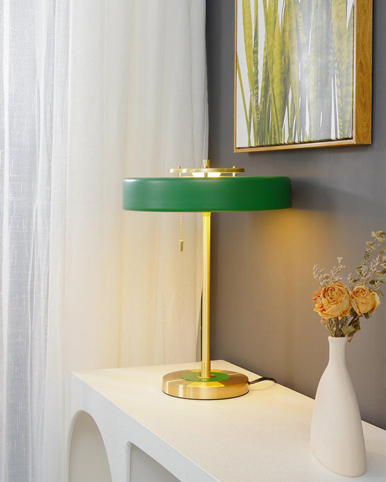 WOMO Mid-Century Runde Tischlampe mit Zugkette-WM8009