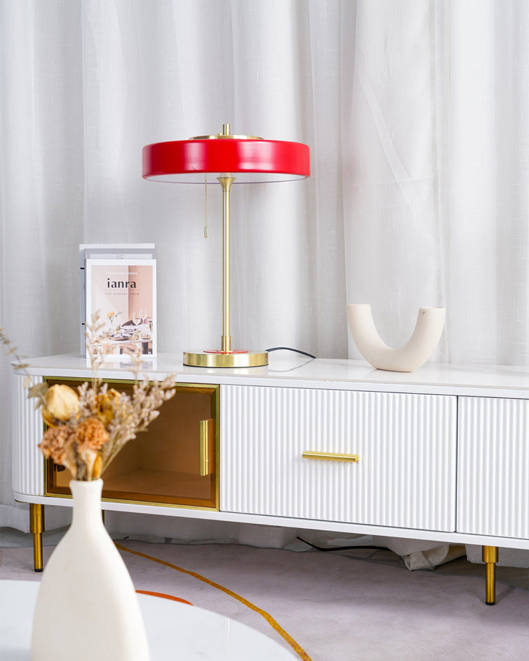 WOMO Mid-Century Runde Tischlampe mit Zugkette-WM8009