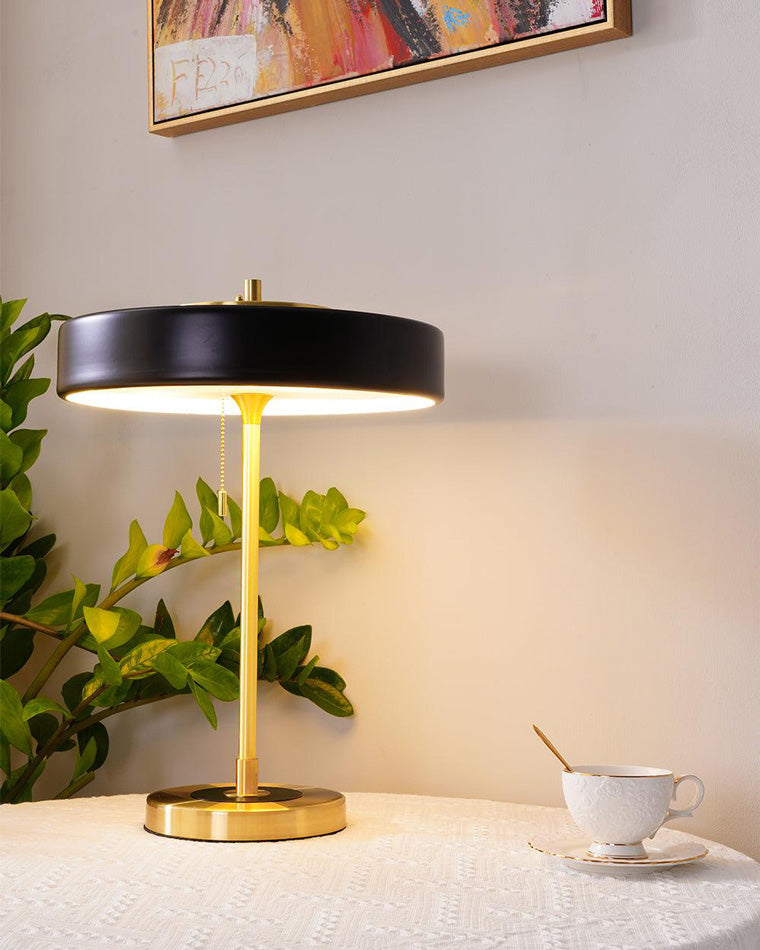 WOMO Mid-Century Runde Tischlampe mit Zugkette-WM8009
