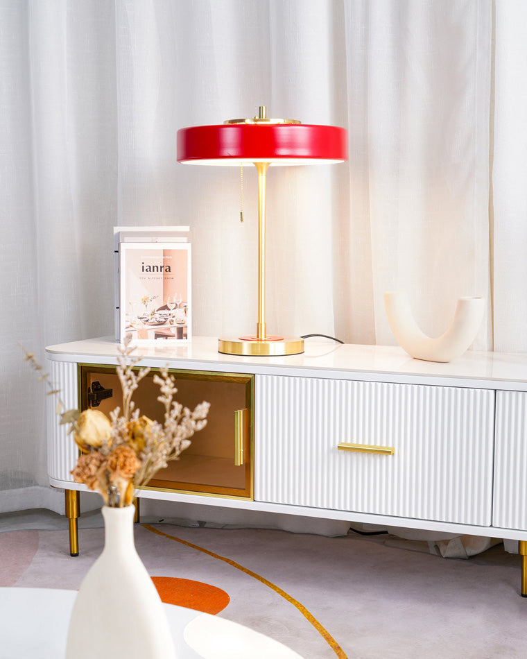 WOMO Mid-Century Runde Tischlampe mit Zugkette-WM8009
