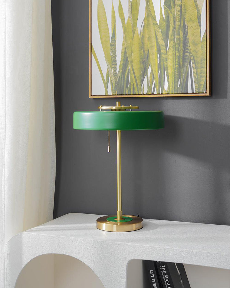 WOMO Mid-Century Runde Tischlampe mit Zugkette-WM8009
