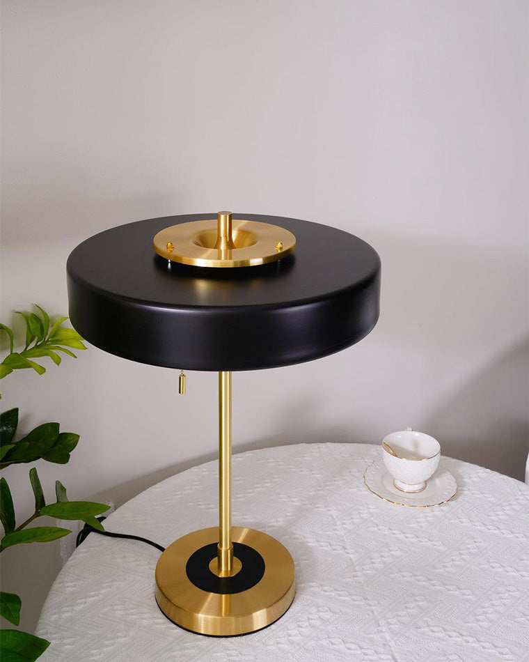 WOMO Mid-Century Runde Tischlampe mit Zugkette-WM8009