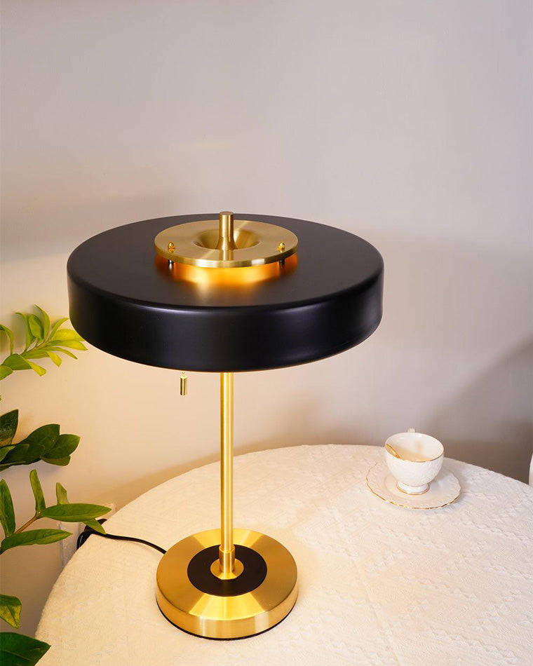 WOMO Mid-Century Runde Tischlampe mit Zugkette-WM8009