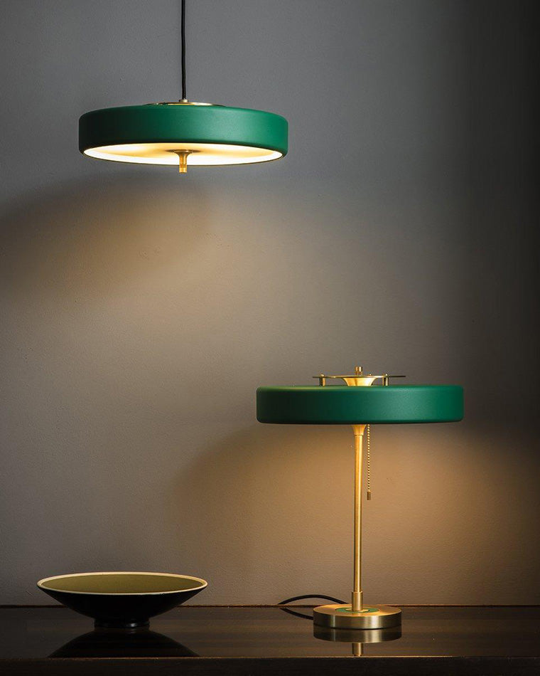 WOMO Mid-Century Runde Tischlampe mit Zugkette-WM8009