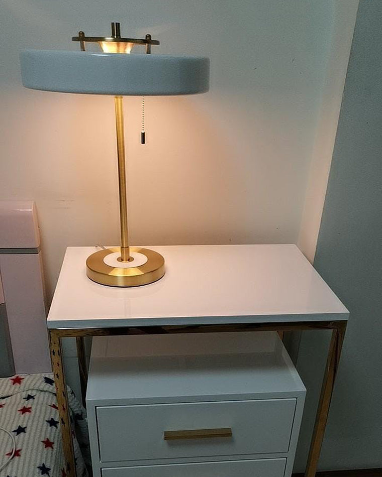 WOMO Mid-Century Runde Tischlampe mit Zugkette-WM8009