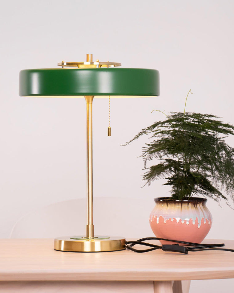 WOMO Mid-Century Runde Tischlampe mit Zugkette-WM8009