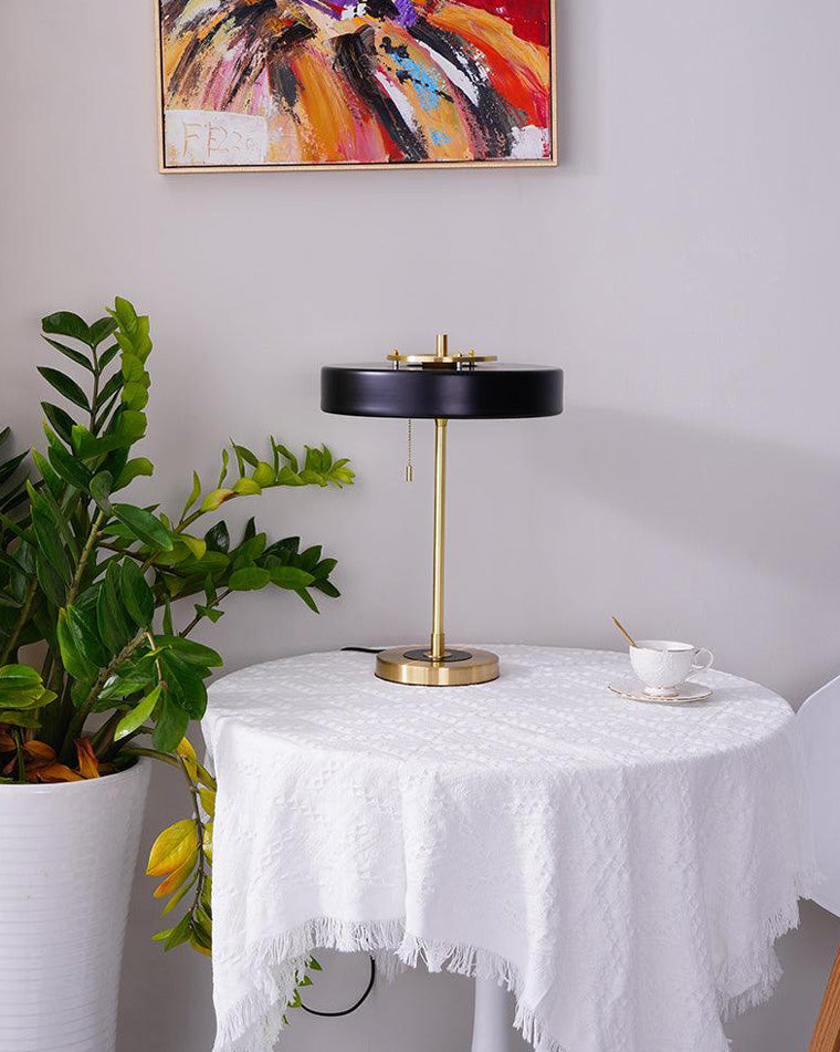 WOMO Mid-Century Runde Tischlampe mit Zugkette-WM8009