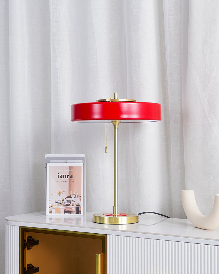 WOMO Mid-Century Runde Tischlampe mit Zugkette-WM8009