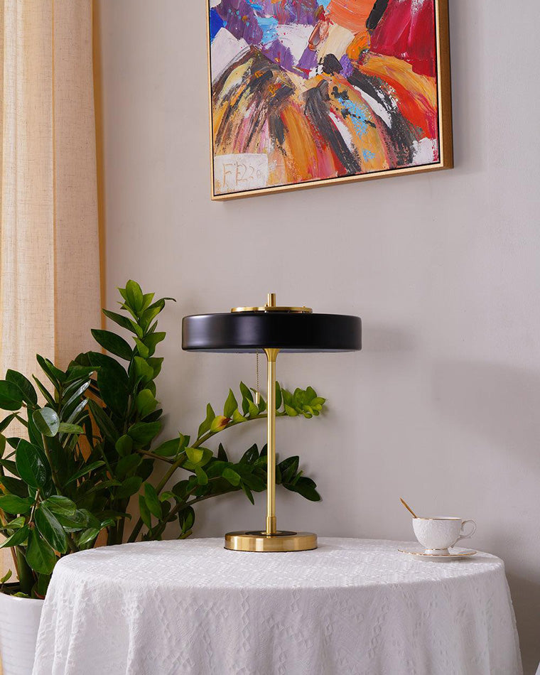 WOMO Mid-Century Runde Tischlampe mit Zugkette-WM8009
