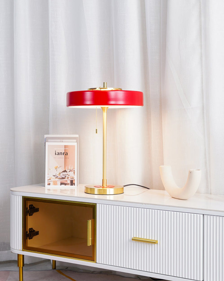 WOMO Mid-Century Runde Tischlampe mit Zugkette-WM8009