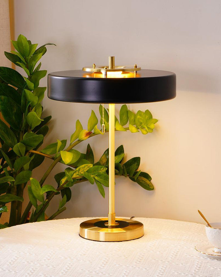 WOMO Mid-Century Runde Tischlampe mit Zugkette-WM8009