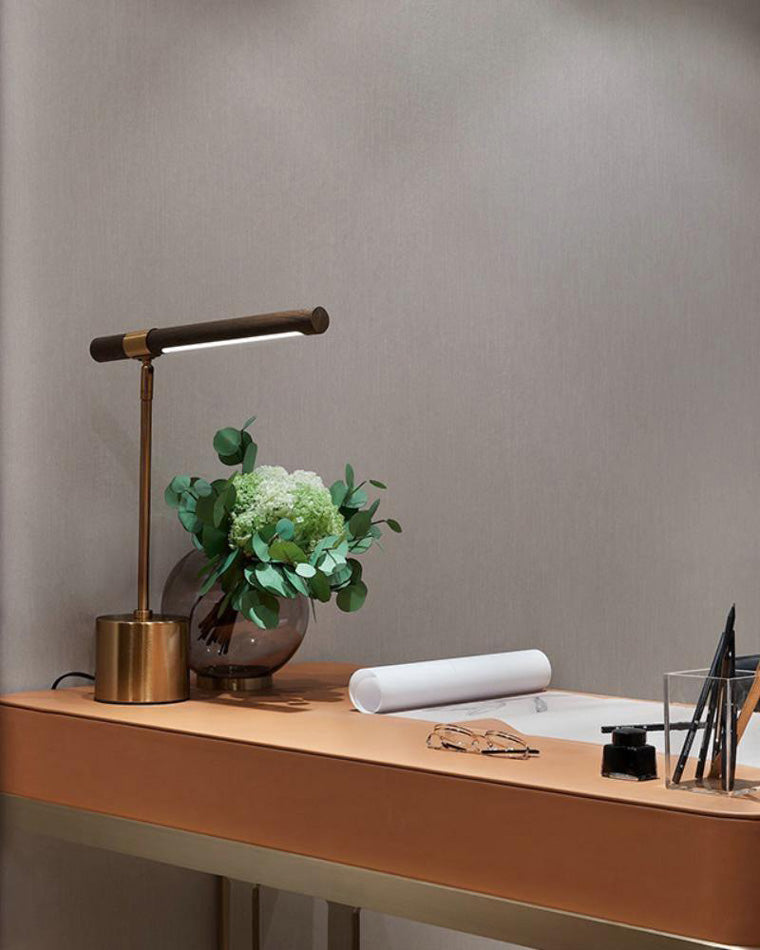 WOMO Table Lamp in Walnut Finish with Arm – WM8010